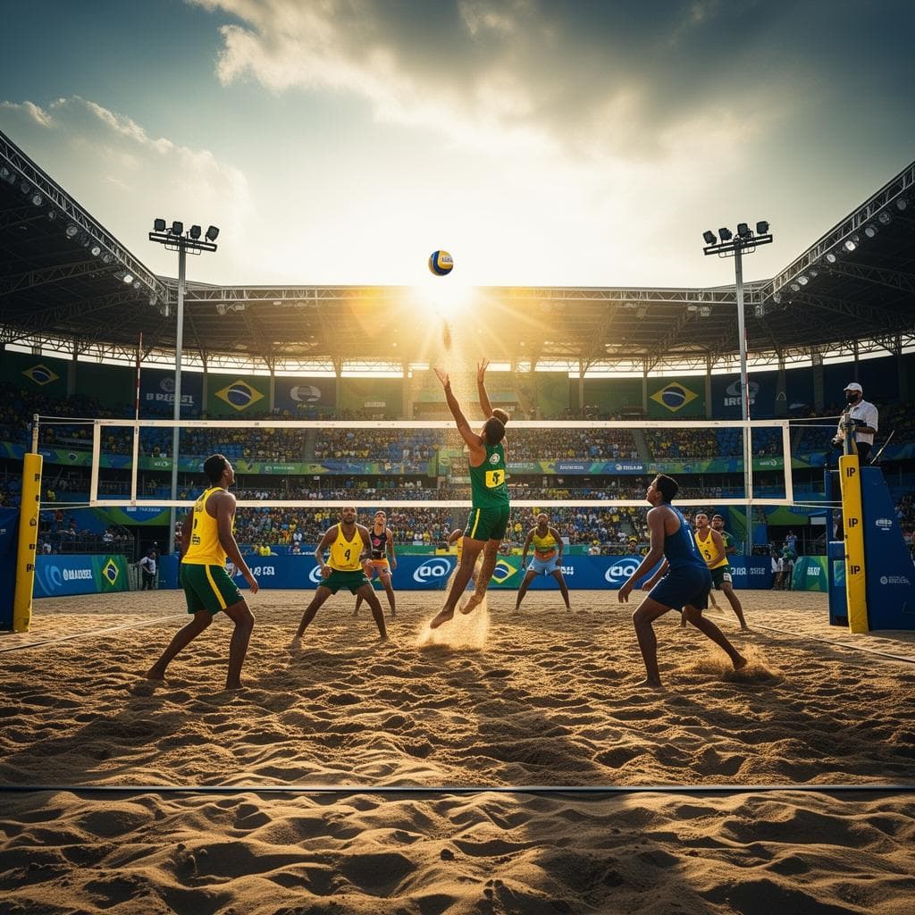 Atletas jogando Vôlei